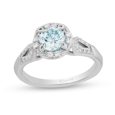 Enchanted Disney Elsa 6.0mm Aquamarine and 0.18 CT. T.W. Diamond Frame Engagement Ring in 14K White Gold