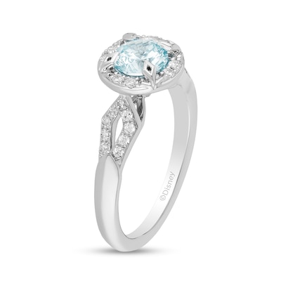 Enchanted Disney Elsa 6.0mm Aquamarine and 0.18 CT. T.W. Diamond Frame Engagement Ring in 14K White Gold