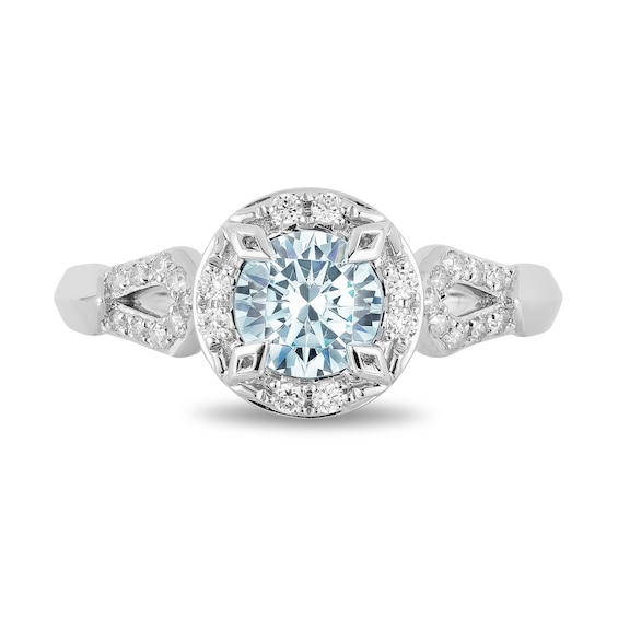 Enchanted Disney Elsa 6.0mm Aquamarine and 0.18 CT. T.W. Diamond Frame Engagement Ring in 14K White Gold