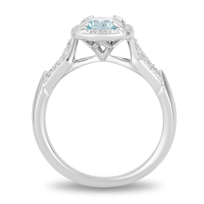 Enchanted Disney Elsa 6.0mm Aquamarine and 0.18 CT. T.W. Diamond Frame Engagement Ring in 14K White Gold