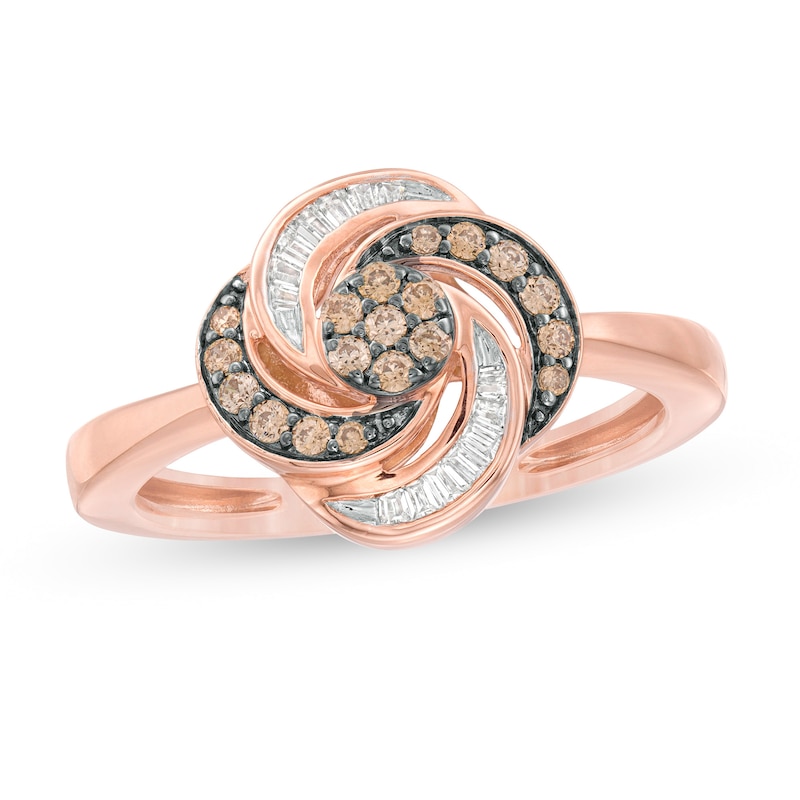 0.25 CT. T.W. Champagne and White Composite Diamond Orbit Frame Ring in 10K Rose Gold|Peoples Jewellers