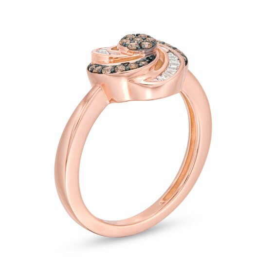 0.25 CT. T.W. Champagne and White Composite Diamond Orbit Frame Ring in 10K Rose Gold