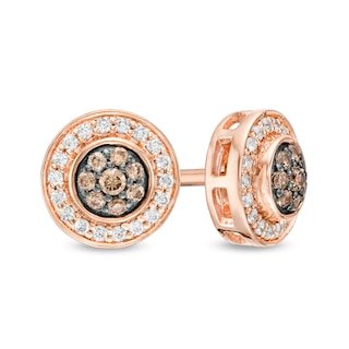 0.25 CT. T.W. Champagne and White Composite Diamond Frame Stud Earrings in 10K Rose Gold