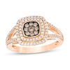 Thumbnail Image 0 of 0.50 CT. T.W. Champagne and White Composite Diamond Cushion Frame Split Shank Ring in 10K Rose Gold