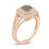 0.50 CT. T.W. Champagne and White Composite Diamond Cushion Frame Split Shank Ring in 10K Rose Gold