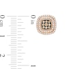 0.50 CT. T.W. Champagne and White Composite Diamond Double Cushion Frame Stud Earrings in 10K Rose Gold