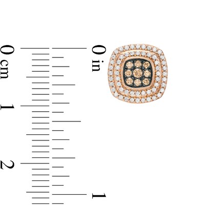 0.50 CT. T.W. Champagne and White Composite Diamond Double Cushion Frame Stud Earrings in 10K Rose Gold