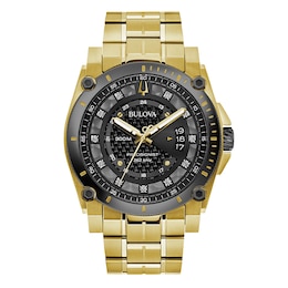 Men's Bulova Precisionist 0.04 CT. T.W. Diamond Gold-Tone Watch with Black Dial (Model: 98D156)