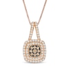Thumbnail Image 0 of 0.50 CT. T.W. Champagne and White Composite Diamond Double Cushion Frame Pendant in 10K Rose Gold