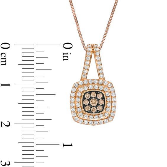 0.50 CT. T.W. Champagne and White Composite Diamond Double Cushion Frame Pendant in 10K Rose Gold