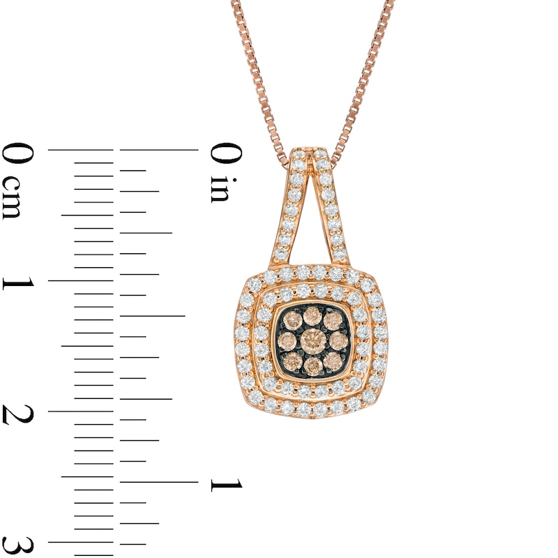 0.50 CT. T.W. Champagne and White Composite Diamond Double Cushion Frame Pendant in 10K Rose Gold