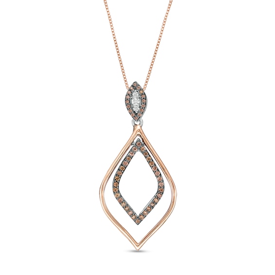 0.25 CT. T.W. Champagne and White Diamond Teardrop Pendant in Sterling Silver and 10K Rose Gold