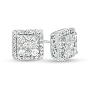 1.00 CT. T.W. Composite Diamond Square Frame Stud Earrings in 10K White Gold