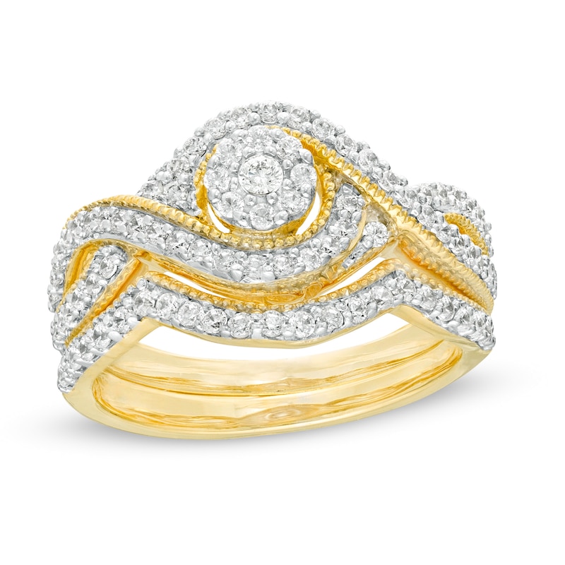 0.59 CT. T.W. Diamond Frame Bypass Vintage-Style Bridal Set in 10K Gold