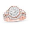 0.95 CT. T.W. Diamond Frame Tri-Sides Vintage-Style Bridal Set in 10K Rose Gold