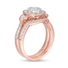 0.95 CT. T.W. Diamond Frame Tri-Sides Vintage-Style Bridal Set in 10K Rose Gold