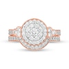 0.95 CT. T.W. Diamond Frame Tri-Sides Vintage-Style Bridal Set in 10K Rose Gold