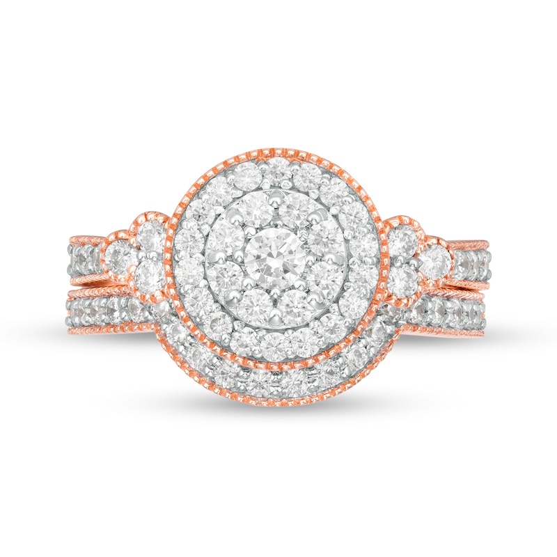 0.95 CT. T.W. Diamond Frame Tri-Sides Vintage-Style Bridal Set in 10K Rose Gold|Peoples Jewellers