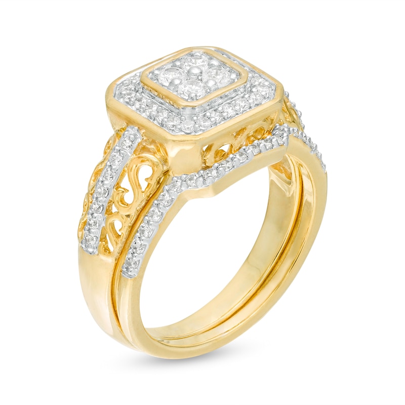 0.45 CT. T.W. Quad Diamond Octagonal Frame Bridal Set in 10K Gold|Peoples Jewellers