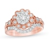 Thumbnail Image 0 of 0.58 CT. T.W. Composite Diamond Scallop Frame Vintage-Style Bridal Set in 10K Rose Gold