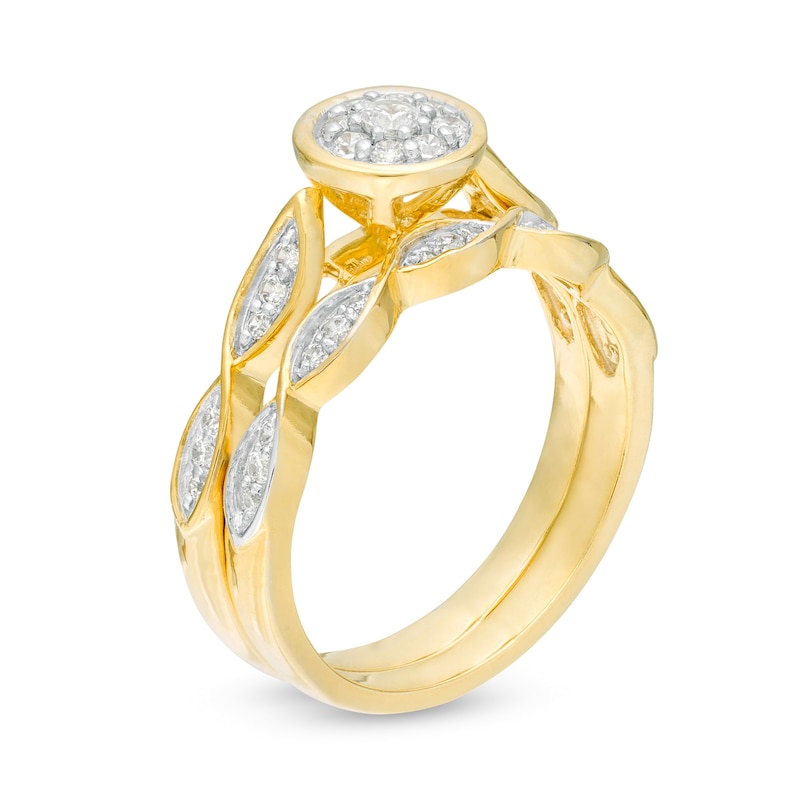 0.29 CT. T.W. Diamond Frame Twist Shank Bridal Set in 10K Gold|Peoples Jewellers