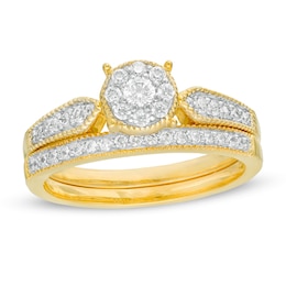 0.37 CT. T.W. Diamond Frame Arrow Sides Vintage-Style Bridal Set in 10K Gold