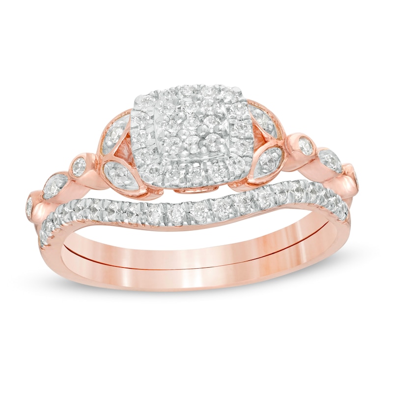 0.29 CT. T.W. Composite Diamond Cushion Frame Art Deco Bridal Set in 10K Rose Gold|Peoples Jewellers