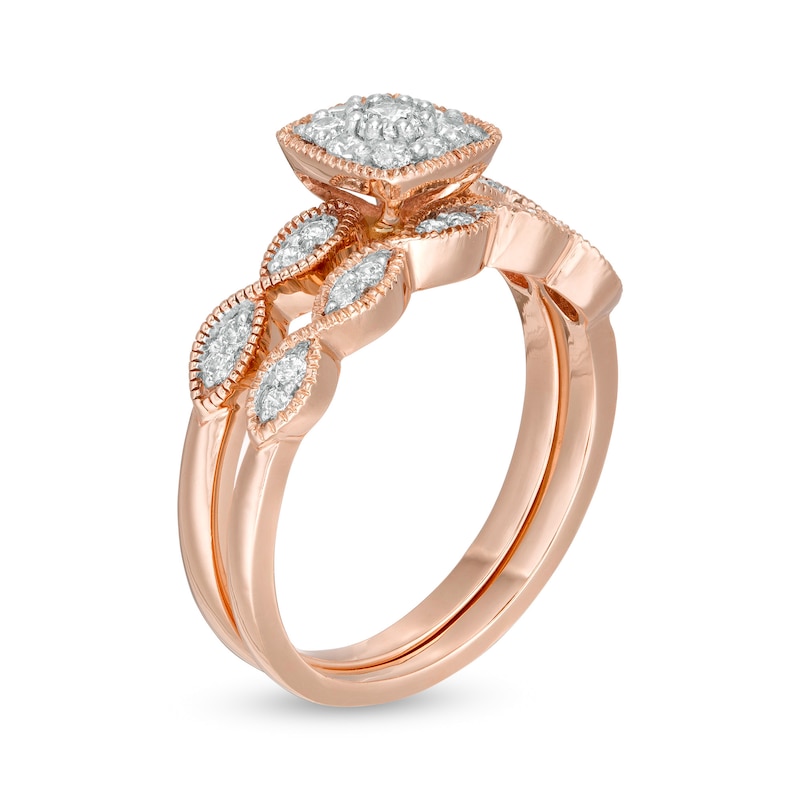 0.37 CT. T.W. Diamond Cushion Frame Marquise Twist Vintage-Style Bridal Set in 10K Rose Gold|Peoples Jewellers
