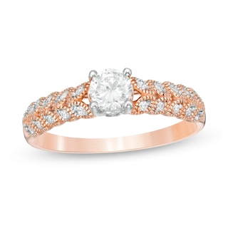 0.45 CT. T.W. Diamond Leaf Sides Engagement Ring in 10K Rose Gold