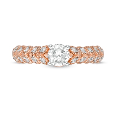 0.45 CT. T.W. Diamond Leaf Sides Engagement Ring in 10K Rose Gold