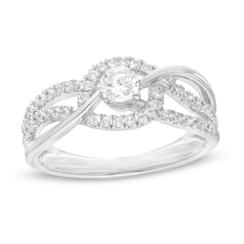 Main Image 1 of 0.45 CT. T.W. Diamond Multi-Row Bypass Engagement Ring in 10K White Gold