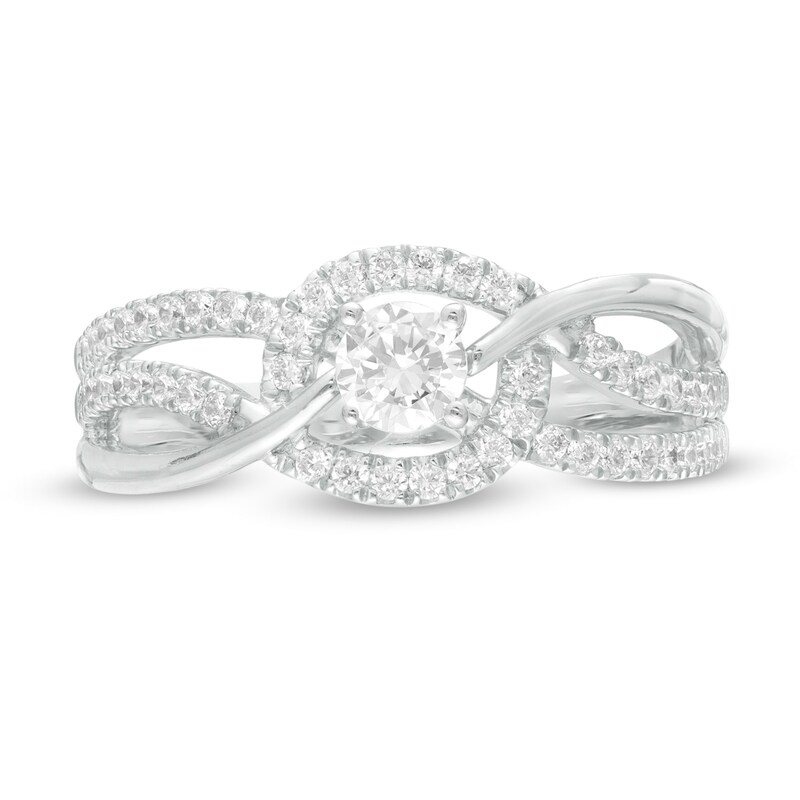 Main Image 4 of 0.45 CT. T.W. Diamond Multi-Row Bypass Engagement Ring in 10K White Gold