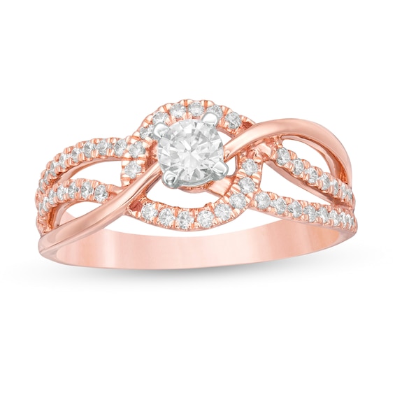 0.45 CT. T.W. Diamond Multi-Row Bypass Engagement Ring in 10K Rose Gold