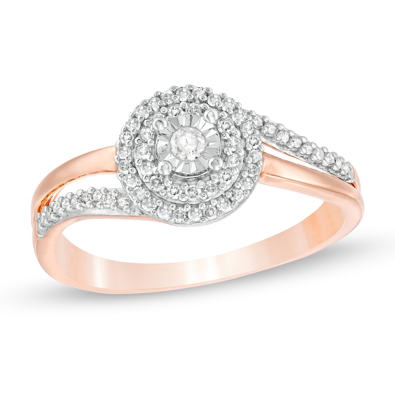 0.25 CT. T.W. Diamond Double Frame Bypass Split Shank Ring in 10K Rose Gold|Peoples Jewellers