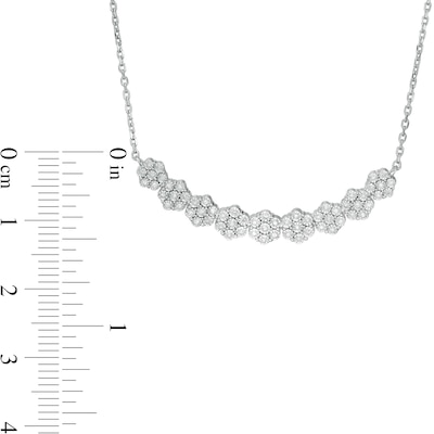 0.25 CT. T.W. Composite Diamond Multi-Flower Curved Bar Necklace in Sterling Silver