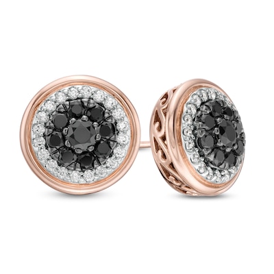 0.69 CT. T.W. Enhanced Black and White Diamond Double Frame Stud Earrings in 10K Rose Gold