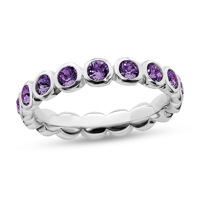 Stackable Expressions™ Bezel-Set Purple Crystal February Birthstone Ring in Sterling Silver