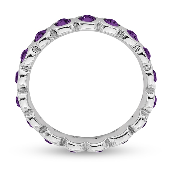 Stackable Expressions™ Bezel-Set Purple Crystal February Birthstone Ring in Sterling Silver