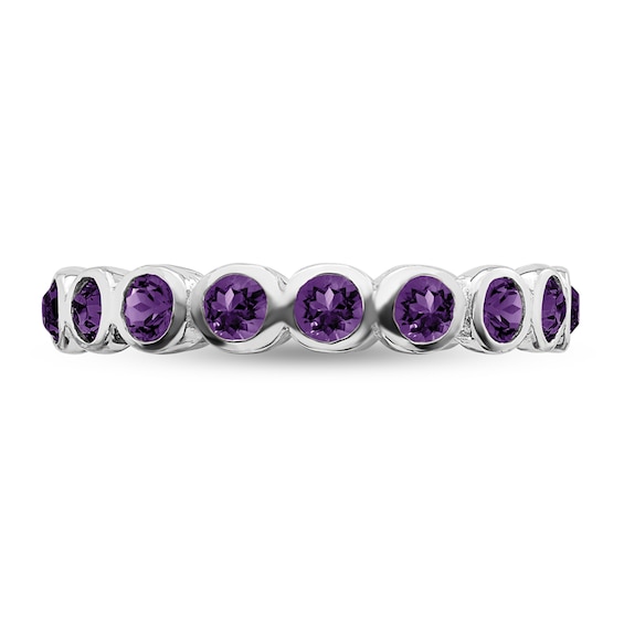 Stackable Expressions™ Bezel-Set Purple Crystal February Birthstone Ring in Sterling Silver