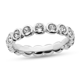 Stackable Expressions™ Bezel-Set White Crystal April Birthstone Ring in Sterling Silver