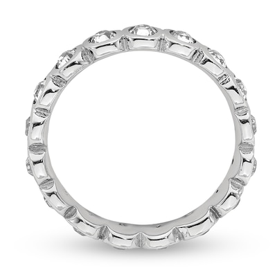 Stackable Expressions™ Bezel-Set White Crystal April Birthstone Ring in Sterling Silver