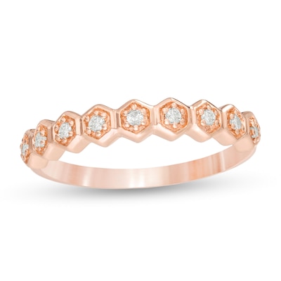 0.09 CT. T.W. Diamond Hexagon Frame Wedding Band in 10K Rose Gold