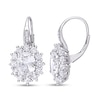 Oval Lab-Created White Sapphire and 0.04 CT. T.W. Diamond Starburst Frame Drop Earrings in Sterling Silver