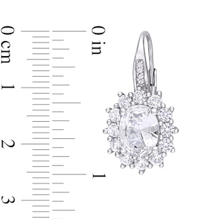 Oval Lab-Created White Sapphire and 0.04 CT. T.W. Diamond Starburst Frame Drop Earrings in Sterling Silver