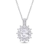 Oval Lab-Created White Sapphire and Diamond Accent Starburst Frame Pendant in Sterling Silver