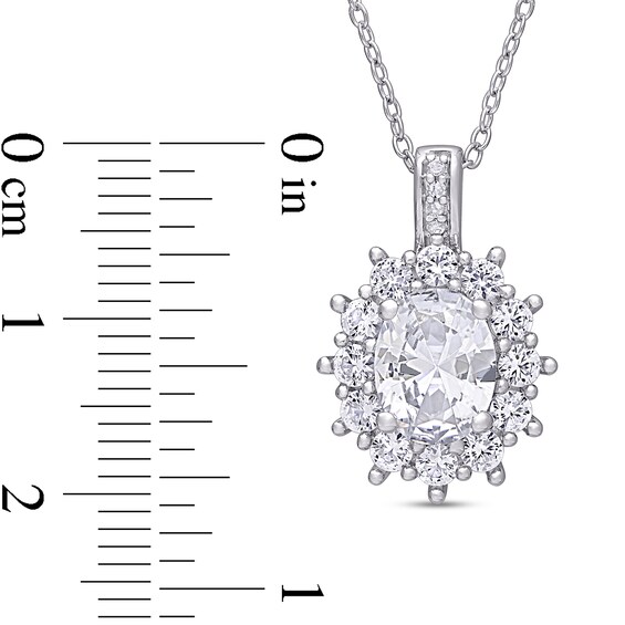 Oval Lab-Created White Sapphire and Diamond Accent Starburst Frame Pendant in Sterling Silver