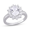 Thumbnail Image 0 of Oval Lab-Created White Sapphire and 0.04 CT. T.W. Diamond Starburst Frame Ring in Sterling Silver