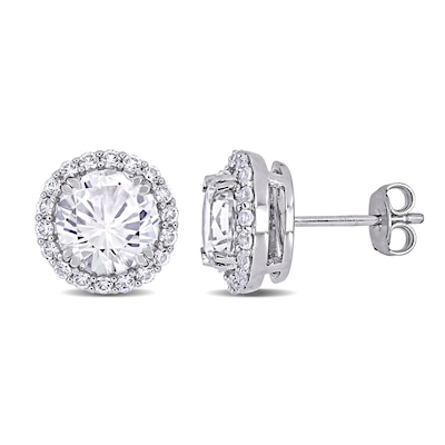 8.0mm Lab-Created White Sapphire Frame Stud Earrings in Sterling Silver