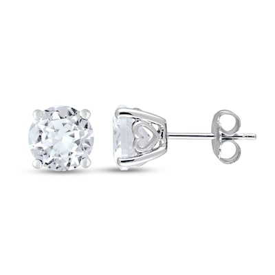 8.0mm Lab-Created White Sapphire Solitaire Stud Earrings in Sterling Silver