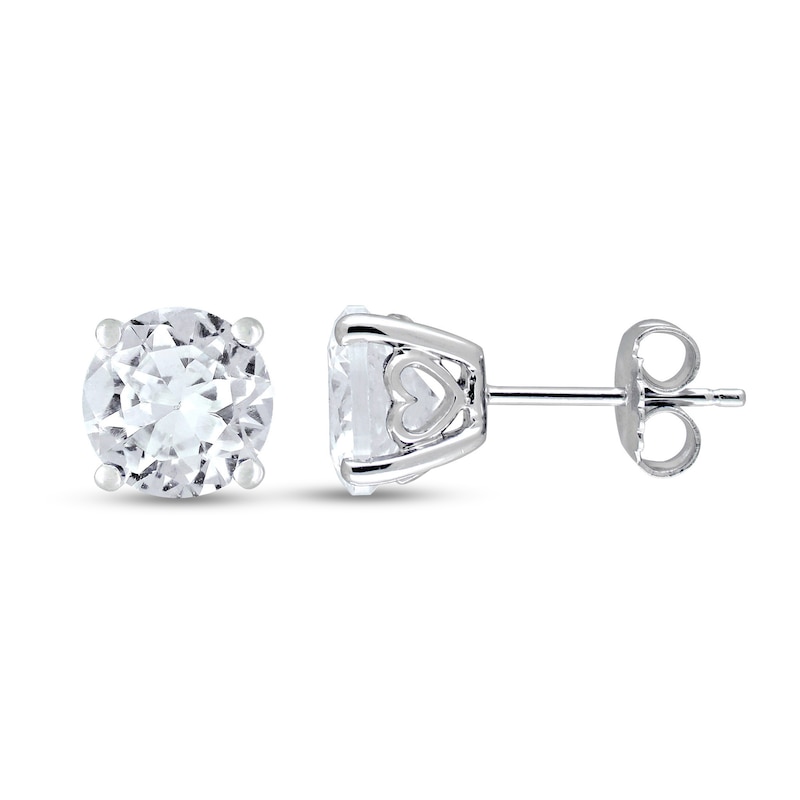 8.0mm Lab-Created White Sapphire Solitaire Stud Earrings in Sterling Silver|Peoples Jewellers